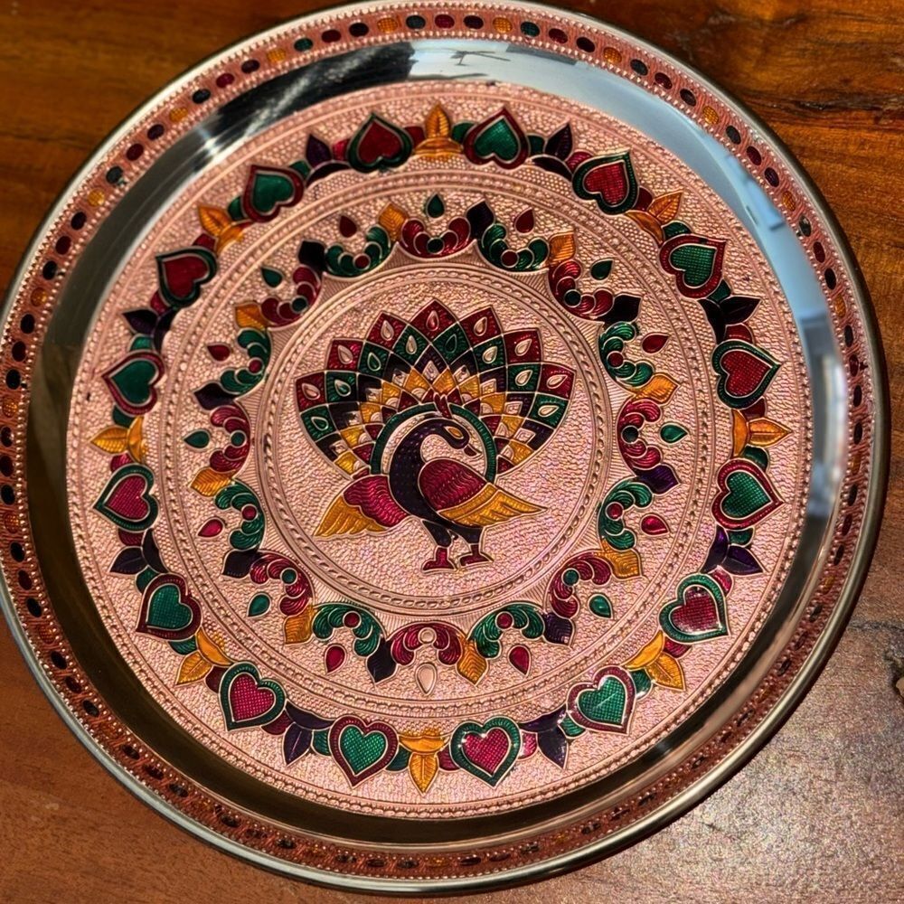 Turkey Meenakari Art Puja Plate Thali 9” Handicraft by Awarded Indian Artisan